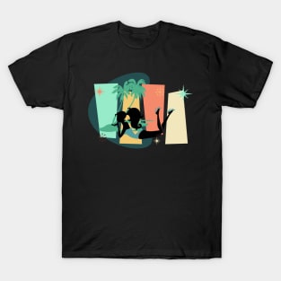 Mod Girl at the Beach - Mid-Century Modern Abstract T-Shirt